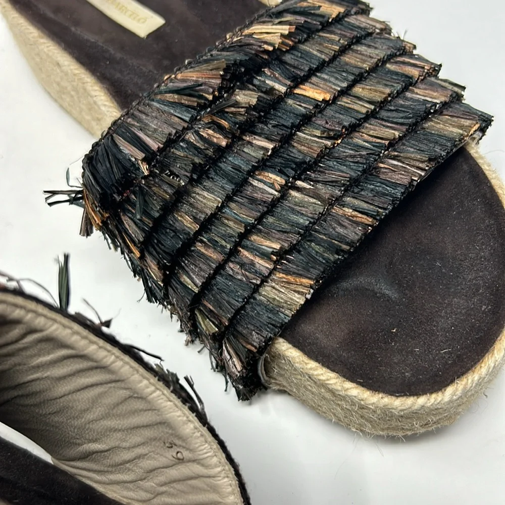 Paloma Barcelo Brown Raffia Espadrille Slip On Slide Platform Sandals EU Size 39